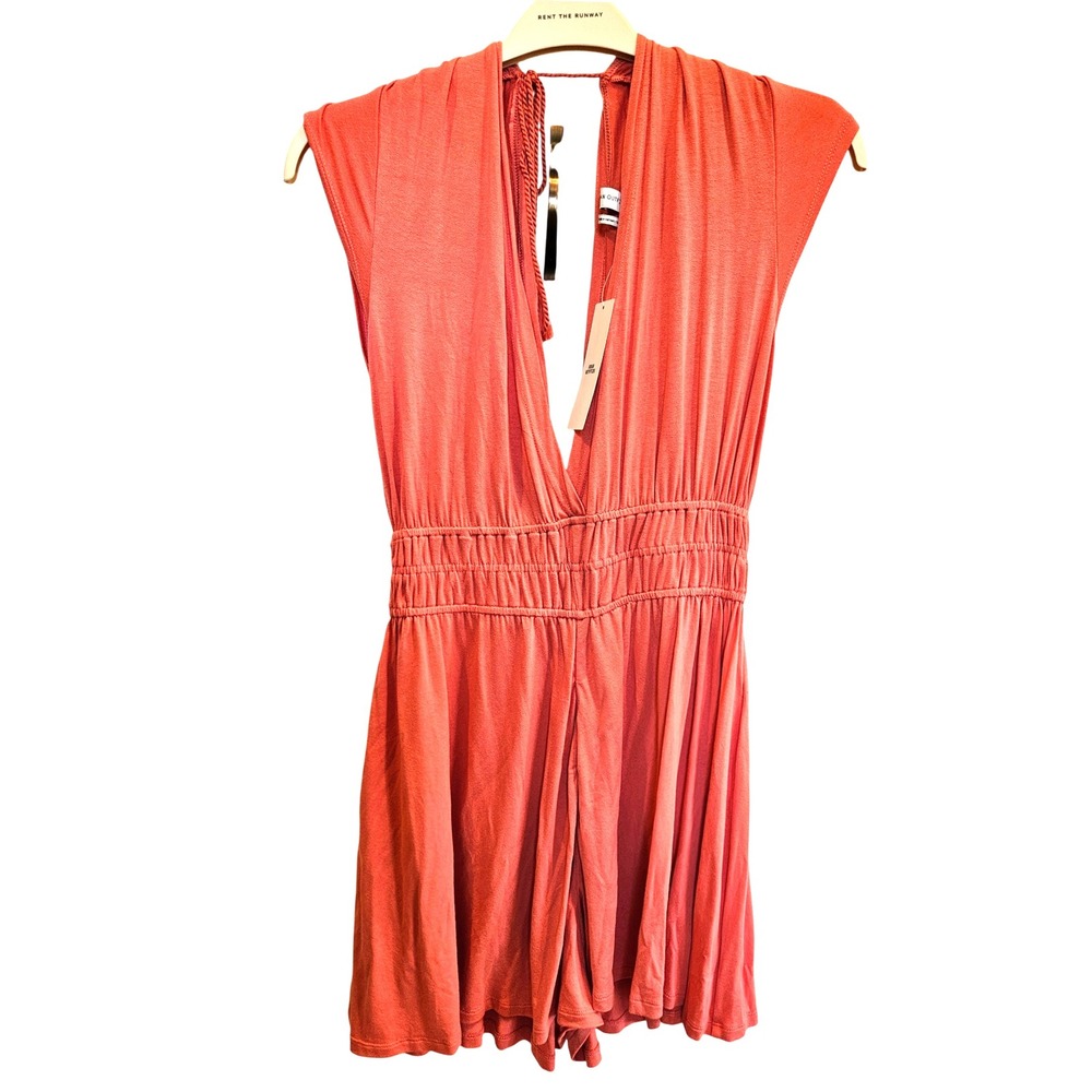 NWT Urban Outfitters Plunge Neck Romper Dress‎ Coral Smocked Waist Sleeveless M